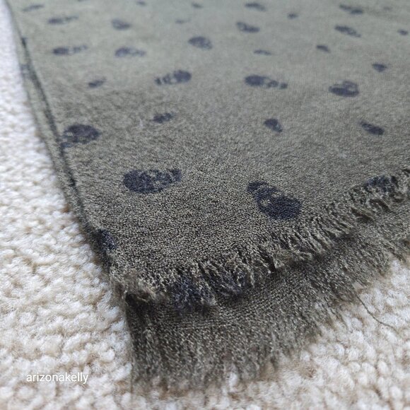 Mossimo Lightweight Wool Woven Scarf Olive Green Black Skulls - Picture 11 of 14